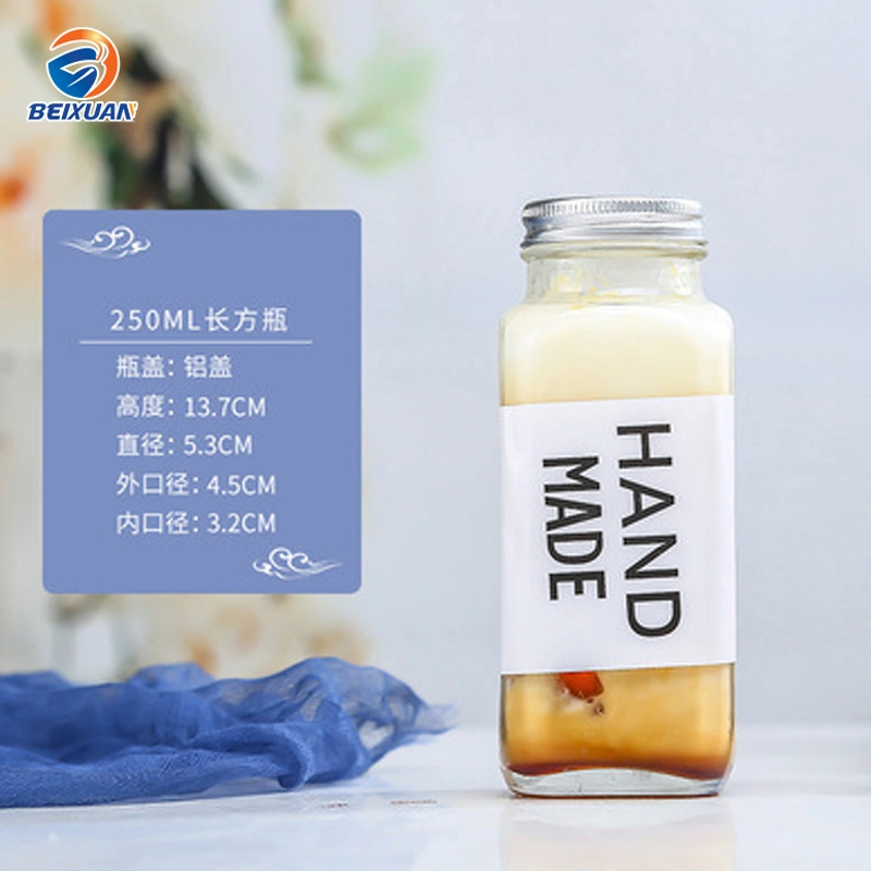 250ml New Square Beverage Glass Bottles Juice Milk Tea Coffee