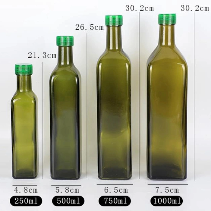 Epmty Clear Amber Dark Green 250ml 500ml 750ml Square Glass Cooking Olive Oil Bottle Vinegar Sauce Bottle for Oiler Cruet