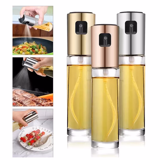 Garrafa de spray de óleo de vidro 105 ml com spray de azeite de cozinha de plástico para assar churrasco de salada